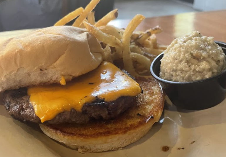 Poe's Tavern signature dishes Tell-Tale Heart BurgerGold Bug BurgerPit & Pendulum Burger